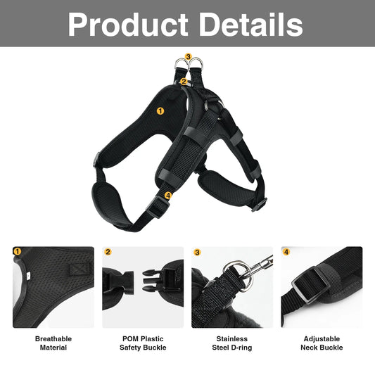 No Pull Dog Harness, Easy Walk Dog Harness,Mesh Breathable Padded Dog Vest Harness Step-In No Choke Adjustable Dog Harness for Small Medium Large Dogs - Black S