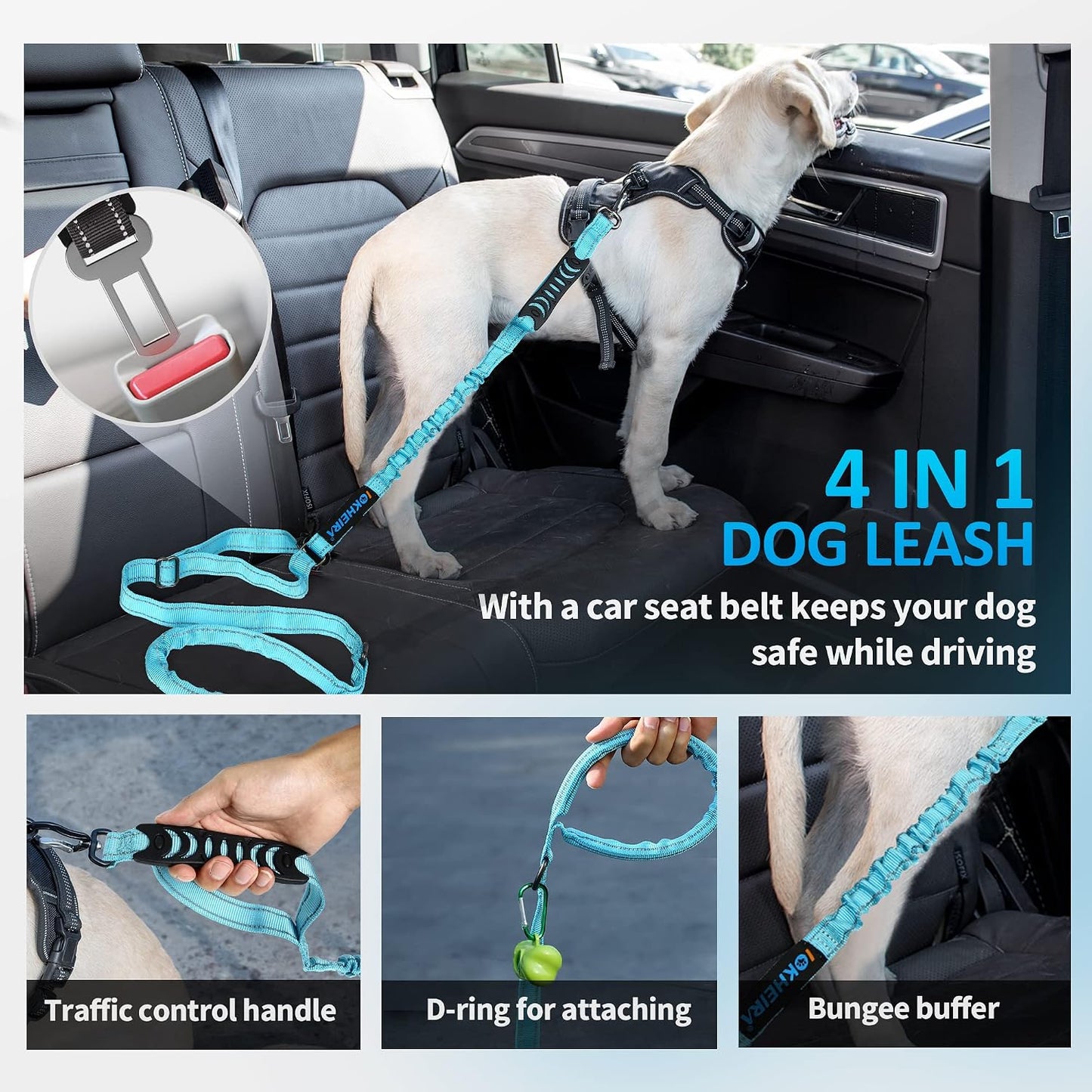 Multifunctional Dog Leash - Red Adjustable, 4-6 FT Strong Bungee for Medium & Large Dogs