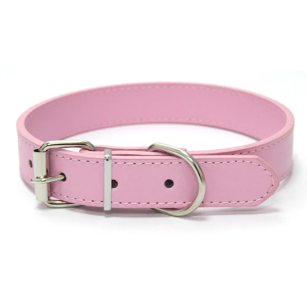Solid Color Leather Pet Collar for Small & Medium Dogs