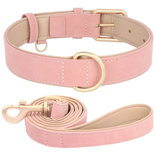Adjustable Leather Dog Collar & Leash Set for Small Medium Dogs