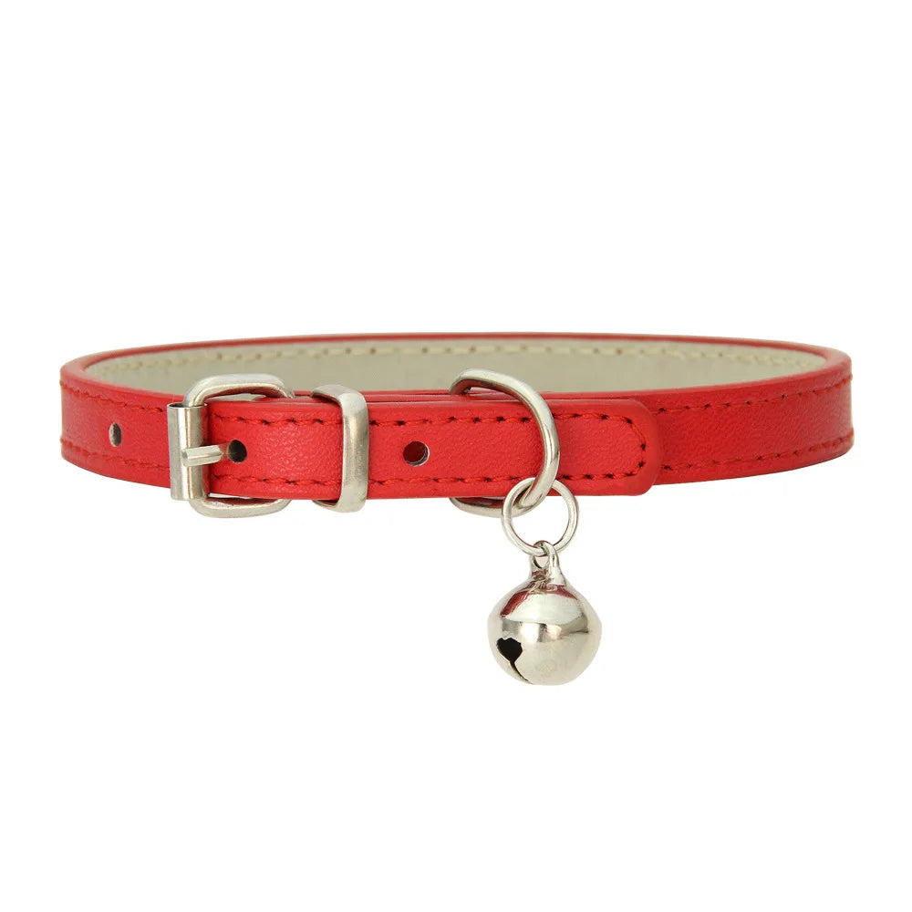 Adjustable PU Leather Cat Collar - Durable, Stylish Pet Collar with Metal Buckle, Soft Padded Design for Small Dogs and Cats -
