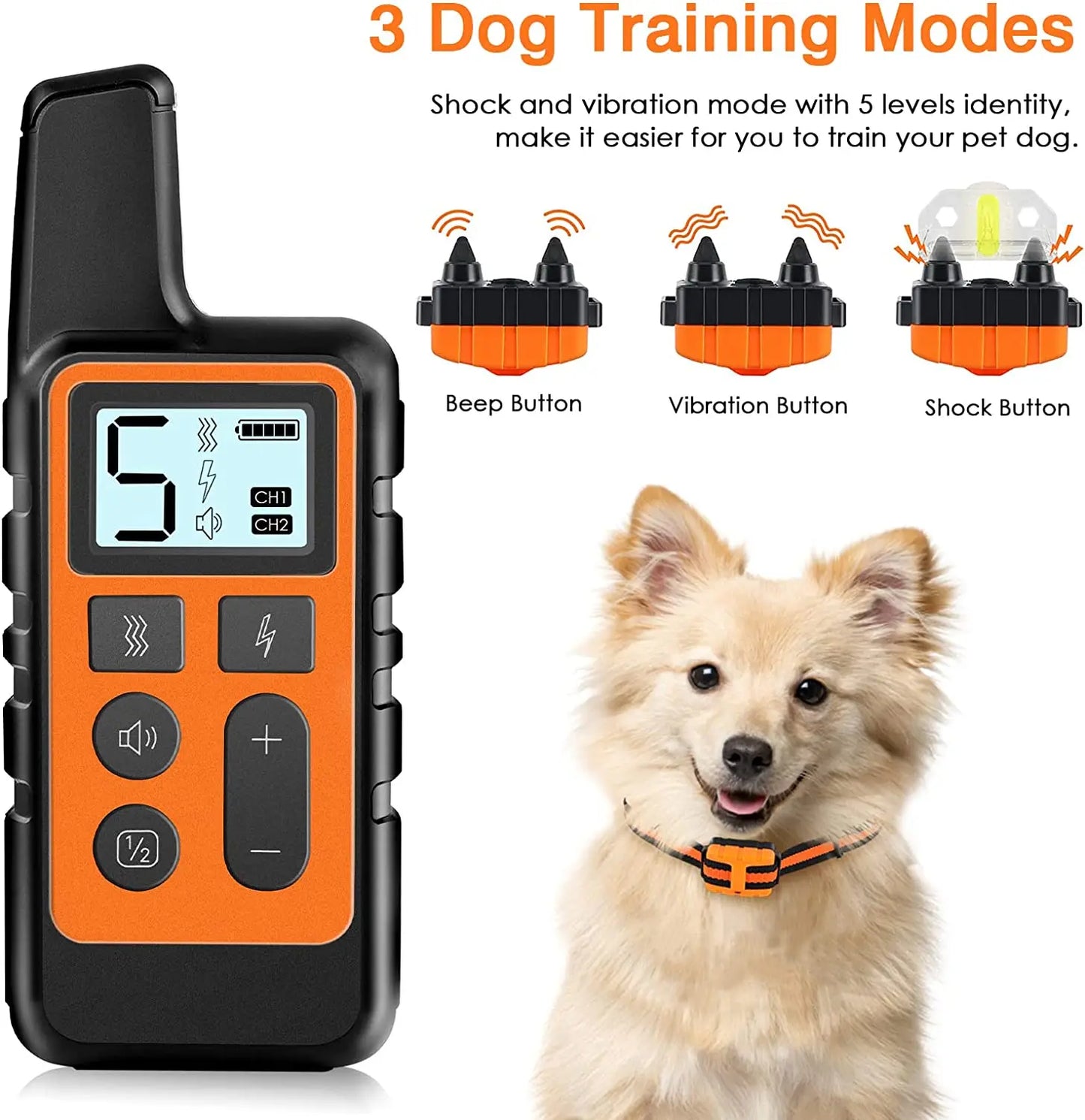 500M Electric Dog Training Collar Waterproof Pet Remote Control Rechargeable Training Dogs Collars with Shock Vibration Sound