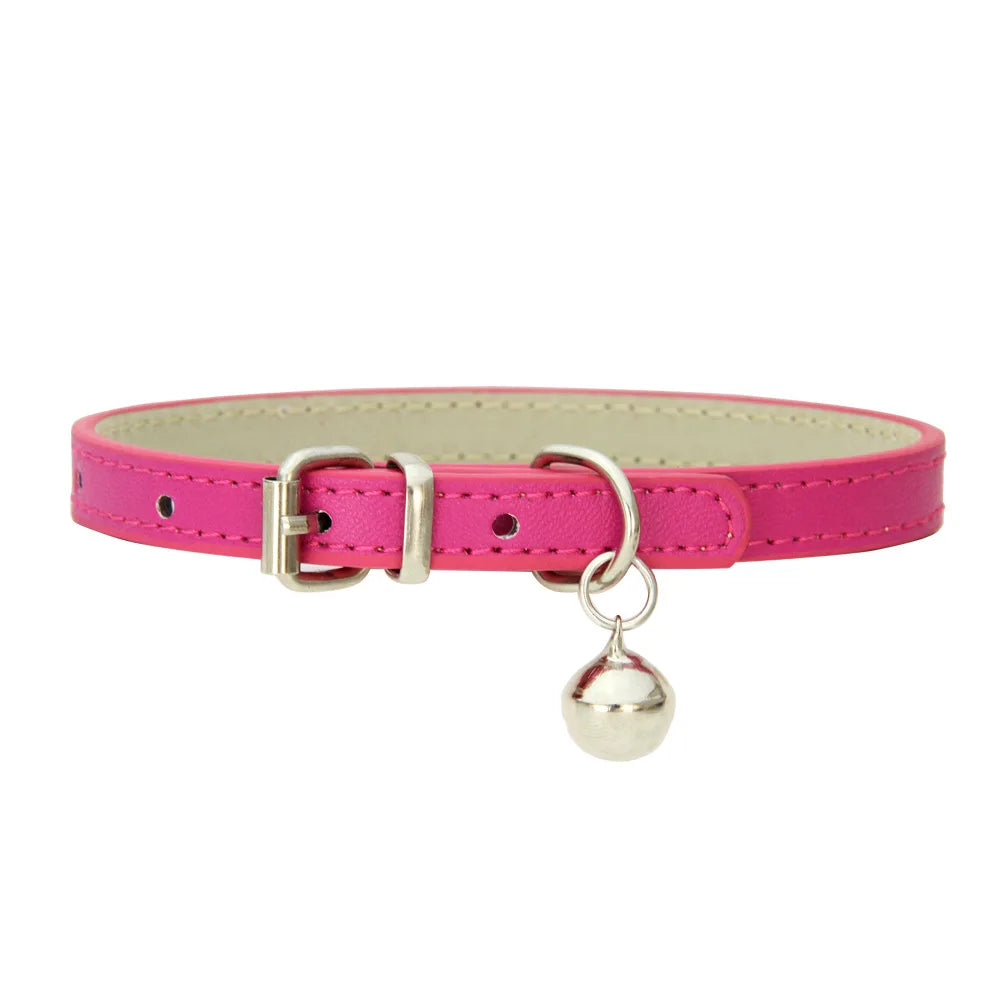 Adjustable PU Leather Cat Collar - Durable, Stylish Pet Collar with Metal Buckle, Soft Padded Design for Small Dogs and Cats -