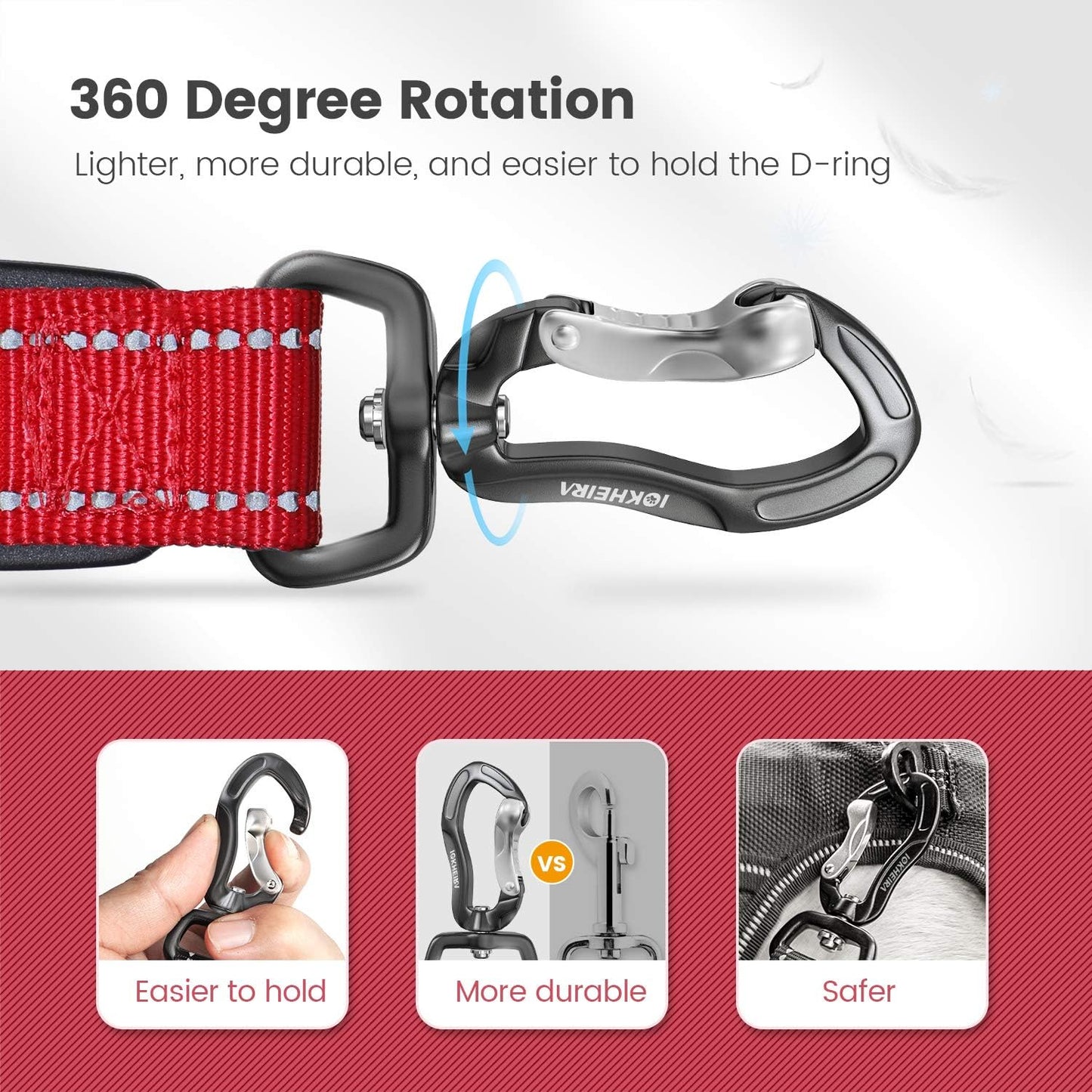 Multifunctional Dog Leash for Medium & Large Dogs - Red Adjustable with Car Seatbelt, 4-6 FT Strong Bungee