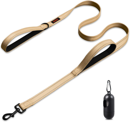Dog Leash, Heavy Duty Dog Leash, Leashes for Large Breed Dogs, Double Handle Dog Leash, Reflective Training Lead, Perfect for Medium to Large Dogs(5Ft, Khaki)