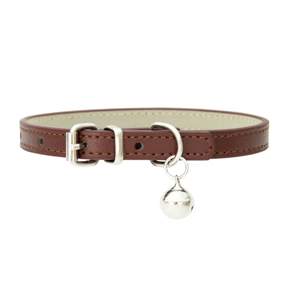 Adjustable PU Leather Cat Collar - Durable, Stylish Pet Collar with Metal Buckle, Soft Padded Design for Small Dogs and Cats -