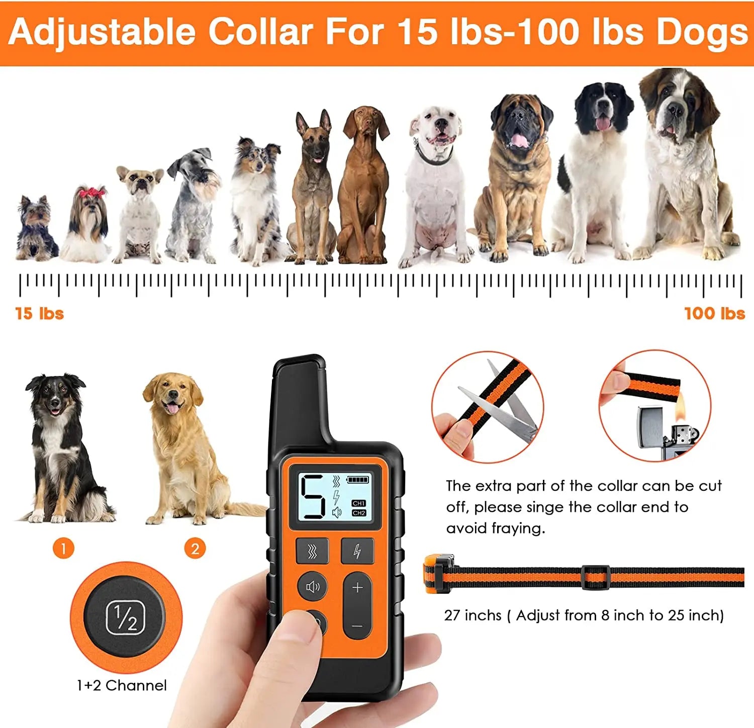 500M Electric Dog Training Collar Waterproof Pet Remote Control Rechargeable Training Dogs Collars with Shock Vibration Sound