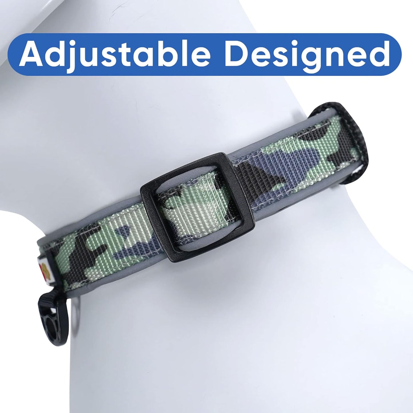 Camo Grey/Black Padded Dog Collar, Large