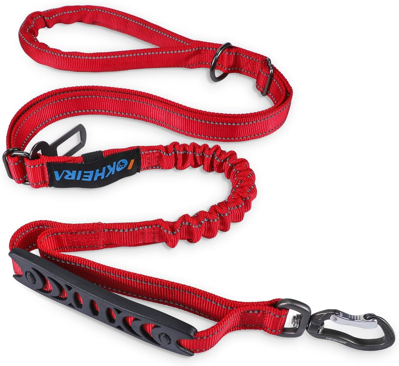 Multifunctional Dog Leash for Medium & Large Dogs - Red Adjustable with Car Seatbelt, 4-6 FT Strong Bungee