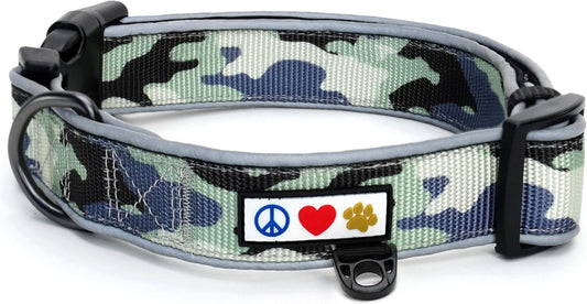 Camo Grey/Black Padded Dog Collar, Large