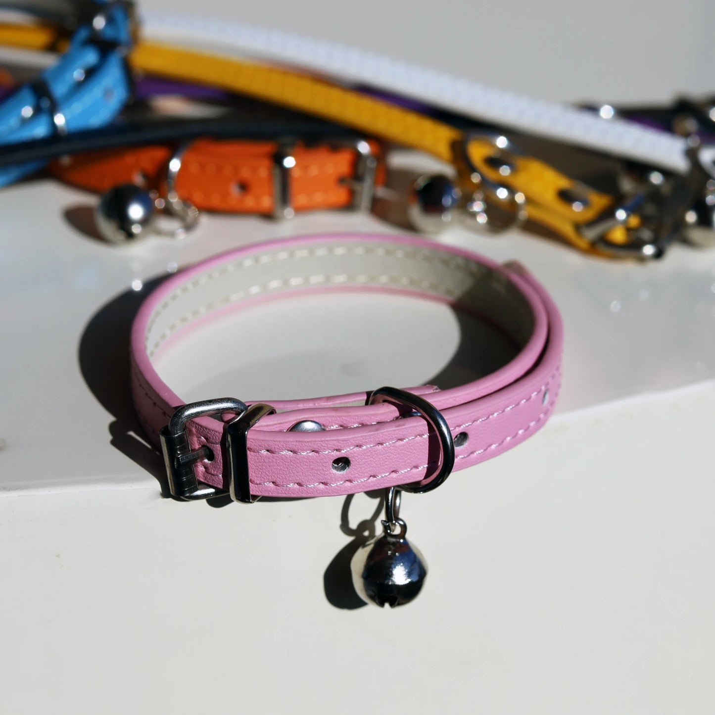 Adjustable PU Leather Cat Collar - Durable, Stylish Pet Collar with Metal Buckle, Soft Padded Design for Small Dogs and Cats -