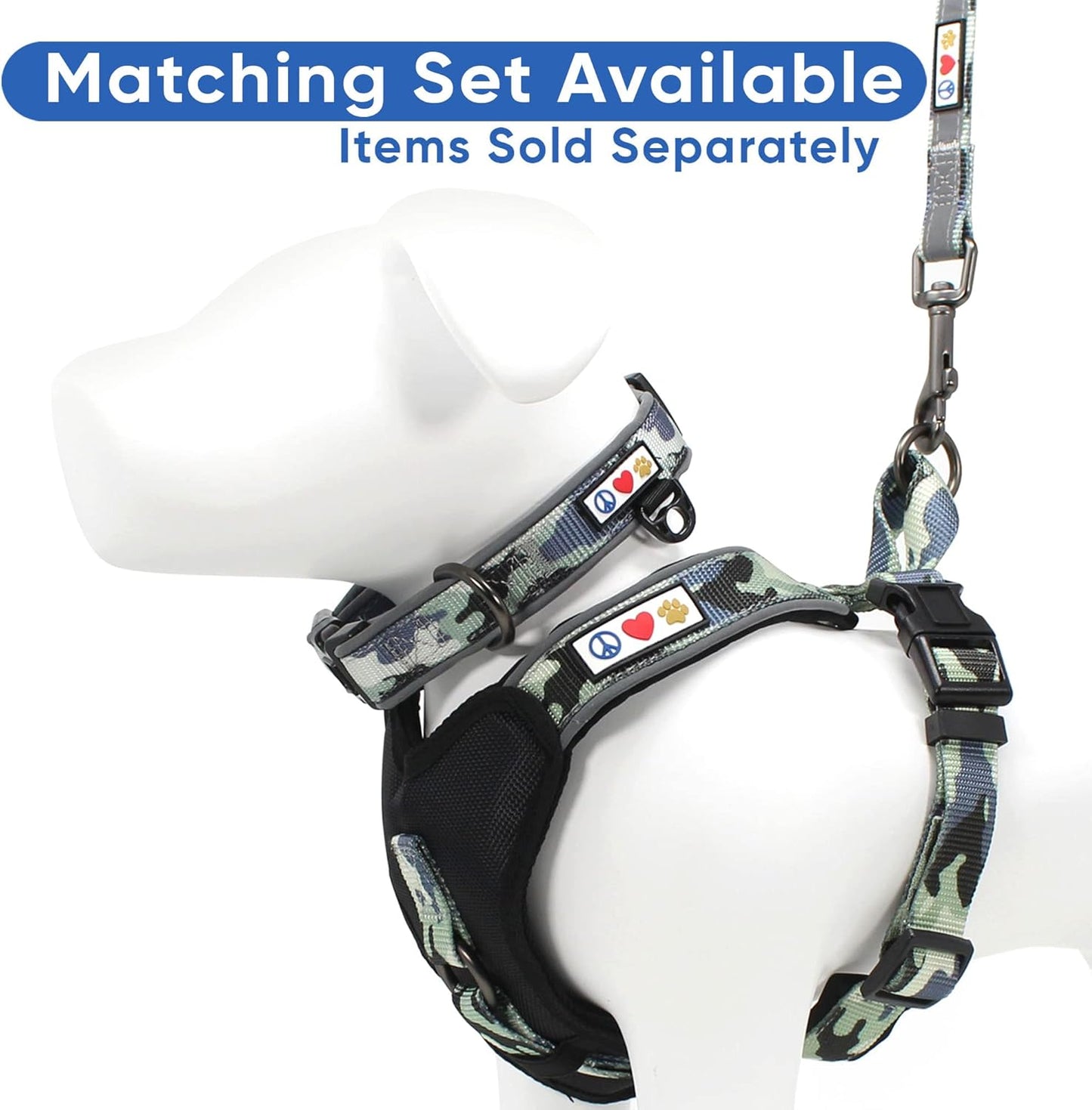 Camo Grey/Black Padded Dog Collar, Large
