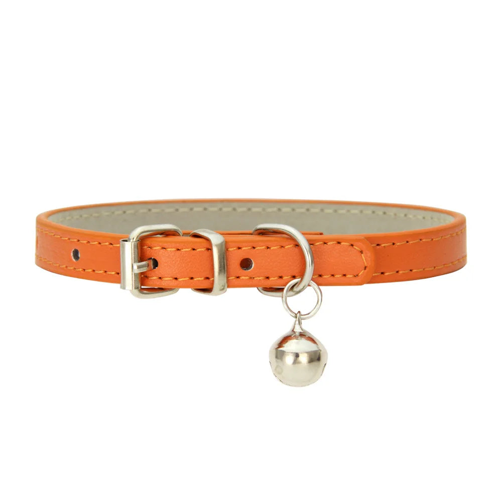 Adjustable PU Leather Cat Collar - Durable, Stylish Pet Collar with Metal Buckle, Soft Padded Design for Small Dogs and Cats -