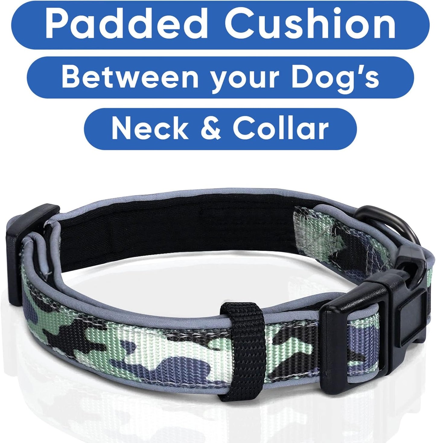 Camo Grey/Black Padded Dog Collar, Large