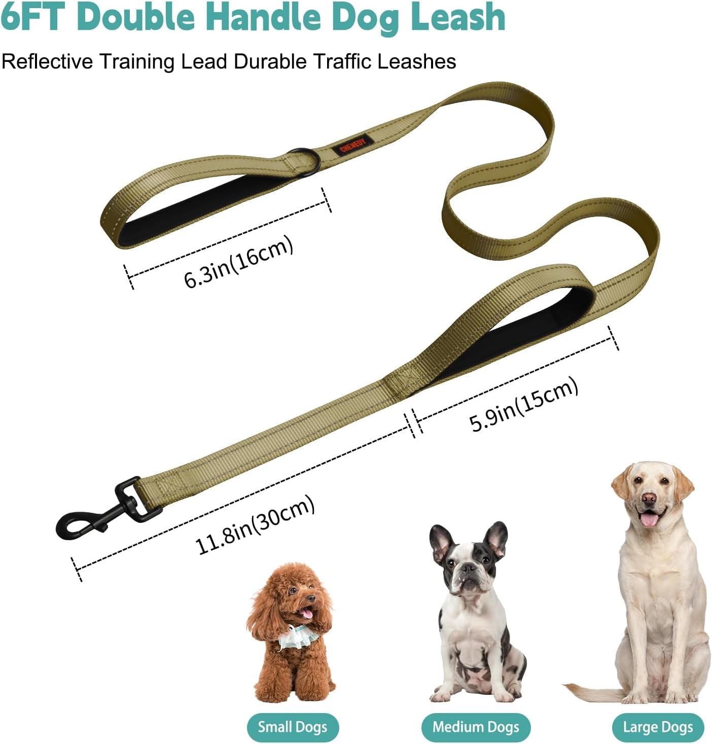 Heavy Duty Dog Leash, Leashes for Large Breed Dogs, Double Handle Dog Leash, Reflective Training Lead, Perfect for Medium to Large Dogs(5Ft,Deep Green)
