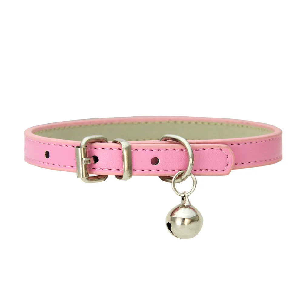 Adjustable PU Leather Cat Collar - Durable, Stylish Pet Collar with Metal Buckle, Soft Padded Design for Small Dogs and Cats -