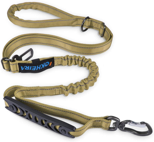 Multifunctional Dog Leash - 4-6 FT Strong Bungee, Car Seatbelt Compatible, Army Green