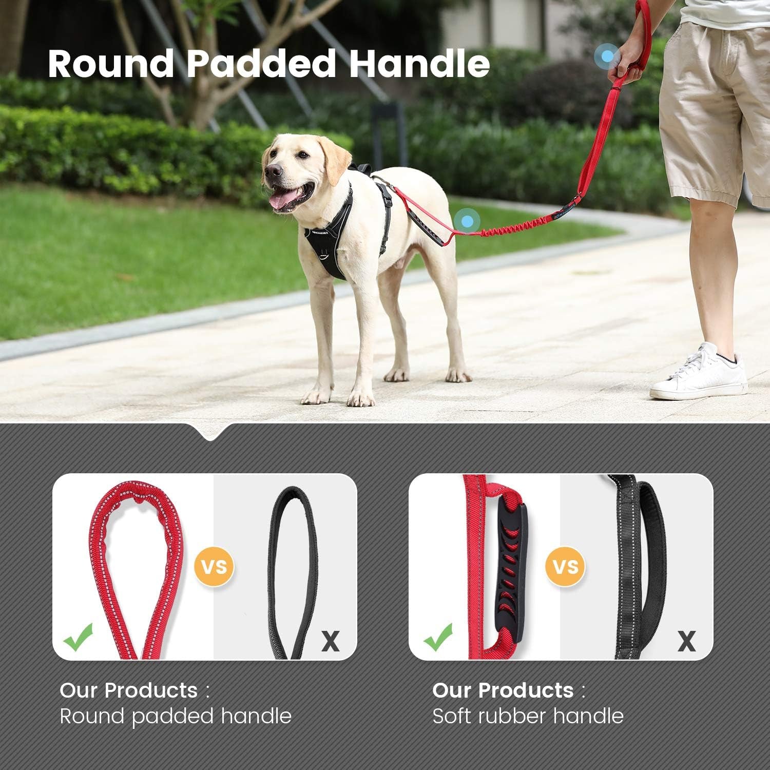 Multifunctional Dog Leash for Medium & Large Dogs - Red Adjustable with Car Seatbelt, 4-6 FT Strong Bungee