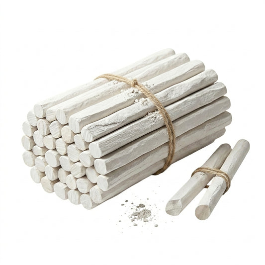 50 Pcs, White Slate Pencils, Cut From Natural Stone, For Writing, Soil removed Edible, Limestone Chalk Sticks for pica, 3 layer packaging