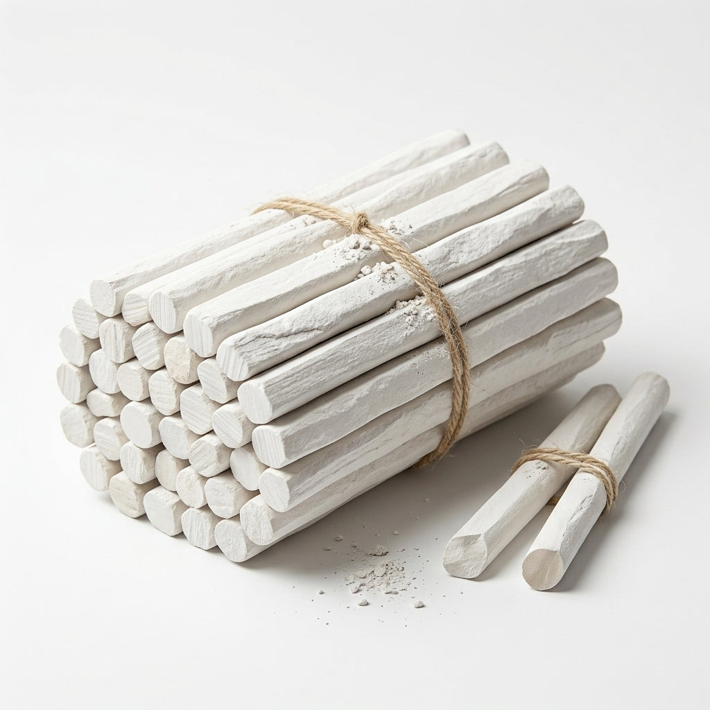 50 Pcs, White Slate Pencils, Cut From Natural Stone, For Writing, Soil removed Edible, Limestone Chalk Sticks for pica, 3 layer packaging