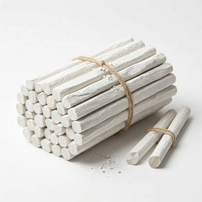 50 Pcs, White Slate Pencils, Cut From Natural Stone, For Writing, Soil removed Edible, Limestone Chalk Sticks for pica, 3 layer packaging