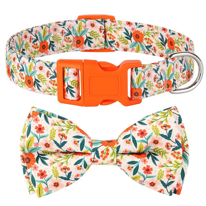 Premium Floral Print Dog Collar | Adjustable Nylon Necklace with Removable Bowknot