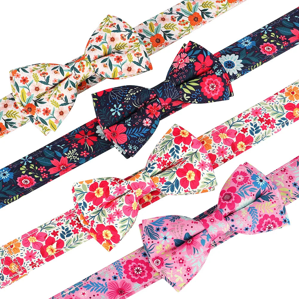 Premium Floral Print Dog Collar | Adjustable Nylon Necklace with Removable Bowknot