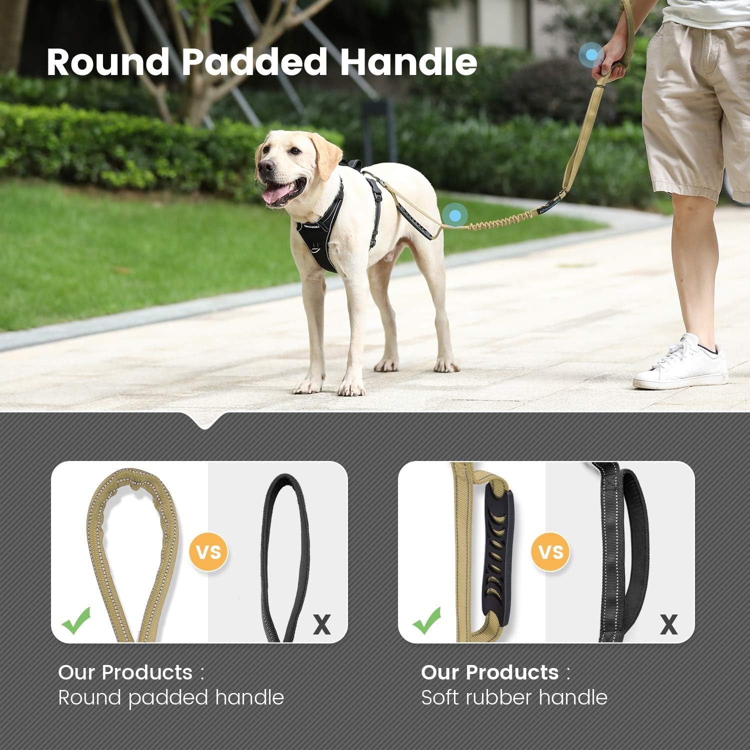 Multifunctional Dog Leash - 4-6 FT Strong Bungee, Car Seatbelt Compatible, Army Green