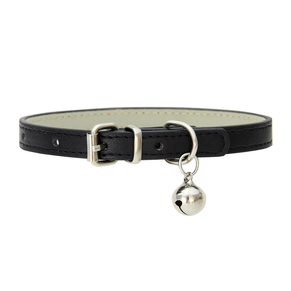 Adjustable PU Leather Cat Collar - Durable, Stylish Pet Collar with Metal Buckle, Soft Padded Design for Small Dogs and Cats -