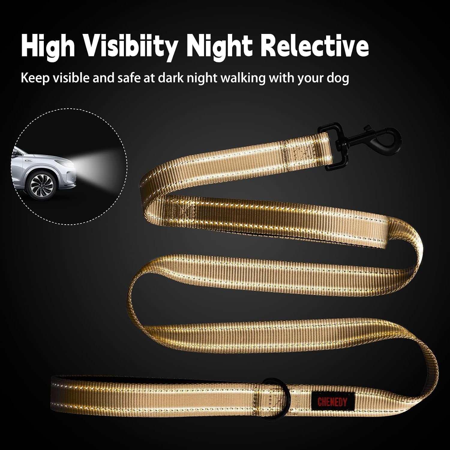 Dog Leash, Heavy Duty Dog Leash, Leashes for Large Breed Dogs, Double Handle Dog Leash, Reflective Training Lead, Perfect for Medium to Large Dogs(5Ft, Khaki)