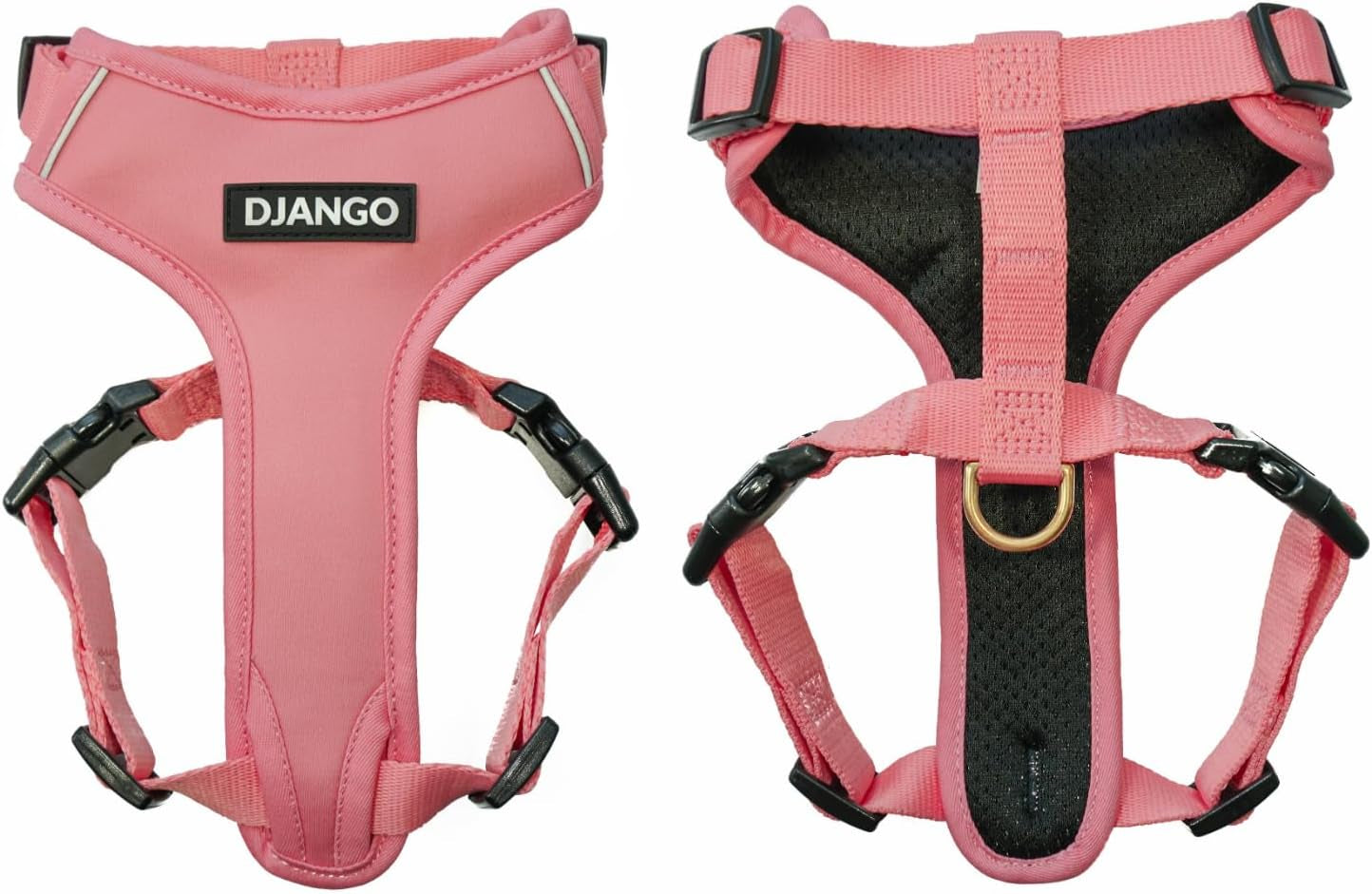 Adventure Dog Harness - Stylish, and Durable Small Dog Harness for Outdoor Adventures and Everyday Wear - Quartz Pink Neoprene Adjustable Harness for Dogs with Reflective Piping, Brass D-Ring