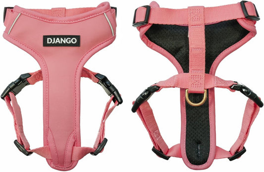 Adventure Dog Harness - Stylish, and Durable Small Dog Harness for Outdoor Adventures and Everyday Wear - Quartz Pink Neoprene Adjustable Harness for Dogs with Reflective Piping, Brass D-Ring