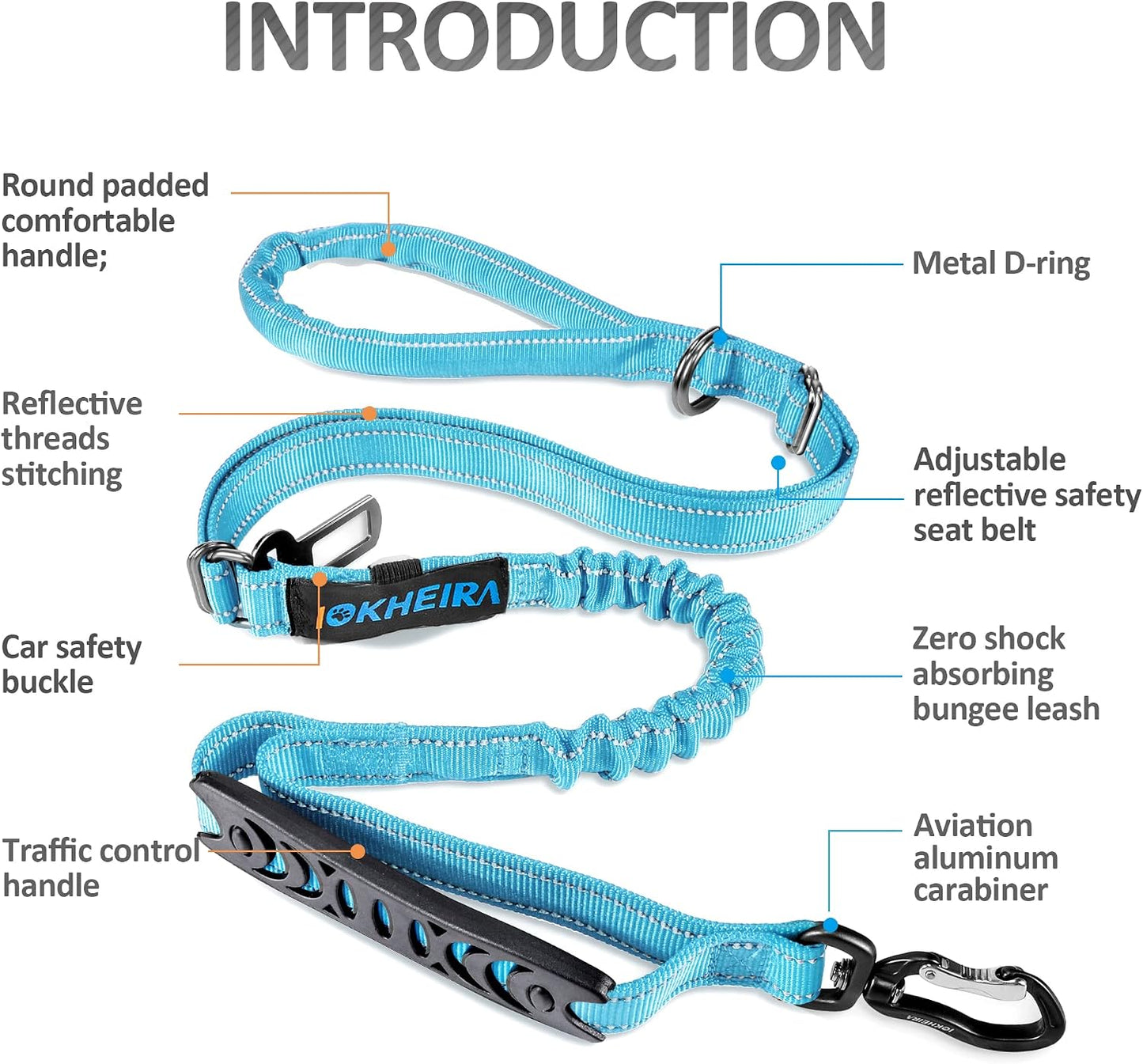 Multifunctional Dog Leash - Red Adjustable, 4-6 FT Strong Bungee for Medium & Large Dogs