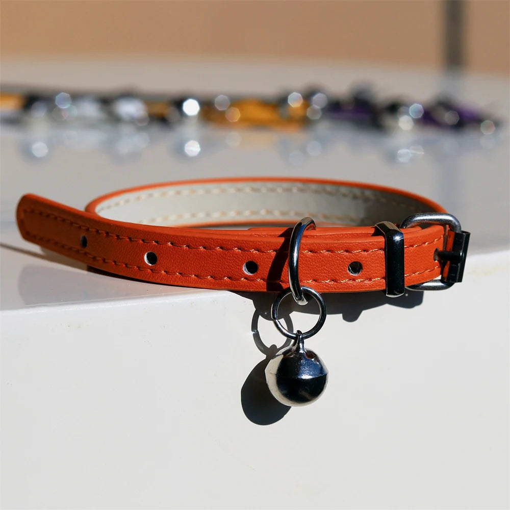 Adjustable PU Leather Cat Collar - Durable, Stylish Pet Collar with Metal Buckle, Soft Padded Design for Small Dogs and Cats -