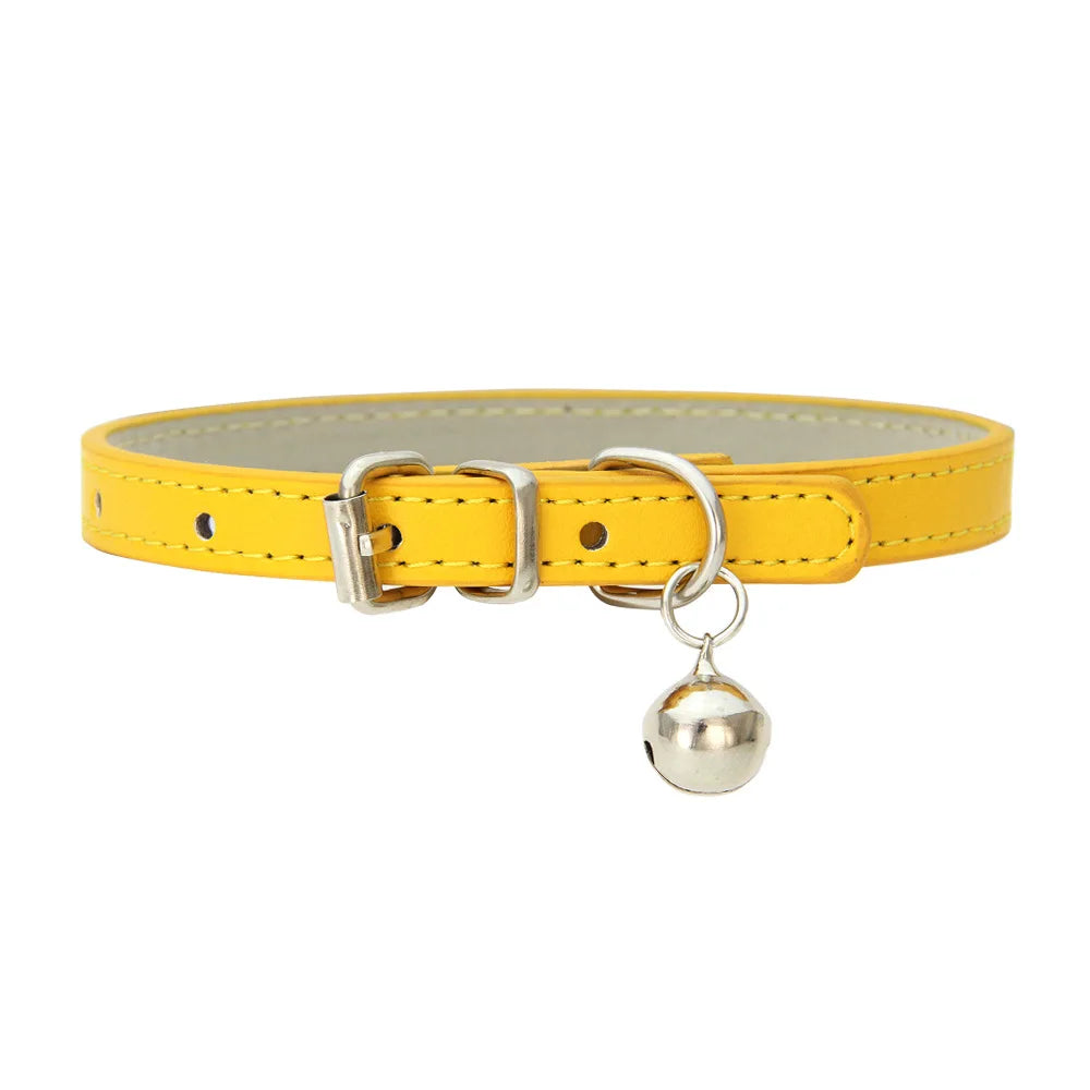 Adjustable PU Leather Cat Collar - Durable, Stylish Pet Collar with Metal Buckle, Soft Padded Design for Small Dogs and Cats -