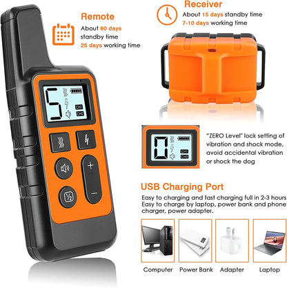 500M Electric Dog Training Collar Waterproof Pet Remote Control Rechargeable Training Dogs Collars with Shock Vibration Sound