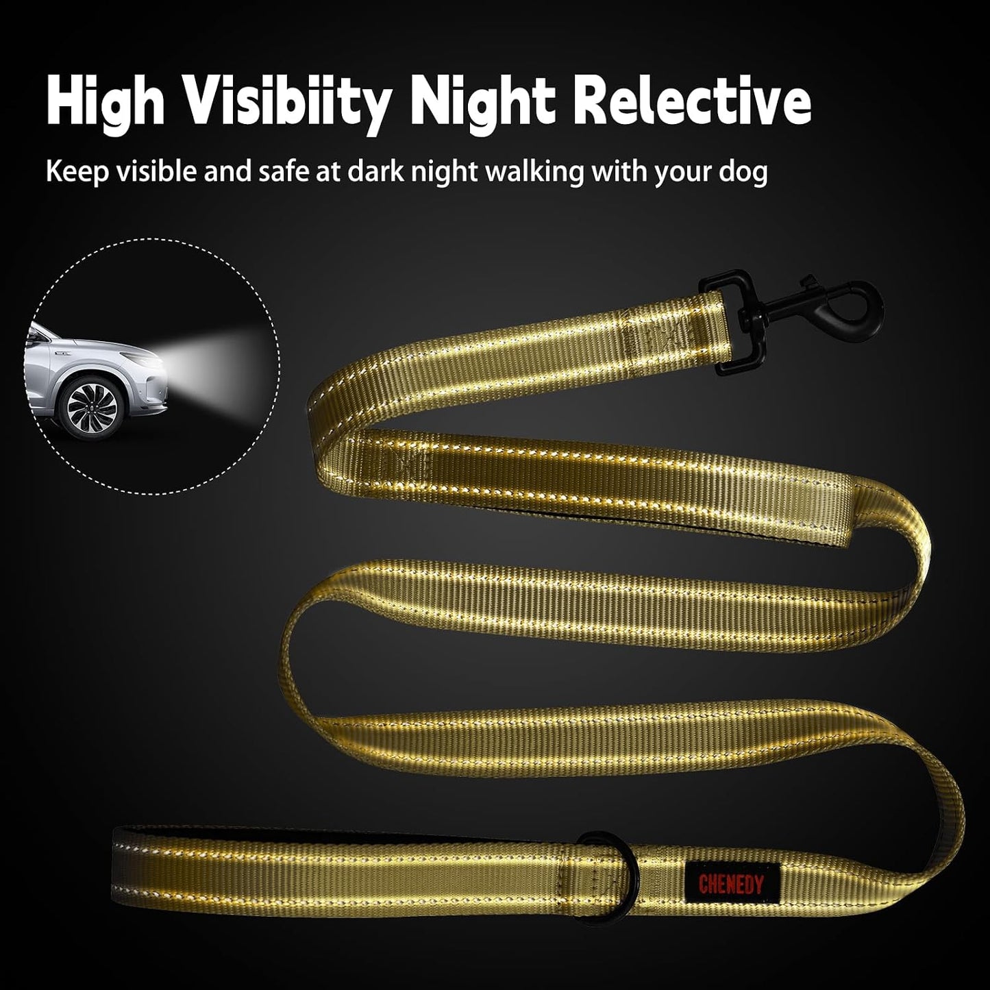 Heavy Duty Dog Leash, Leashes for Large Breed Dogs, Double Handle Dog Leash, Reflective Training Lead, Perfect for Medium to Large Dogs(5Ft,Deep Green)
