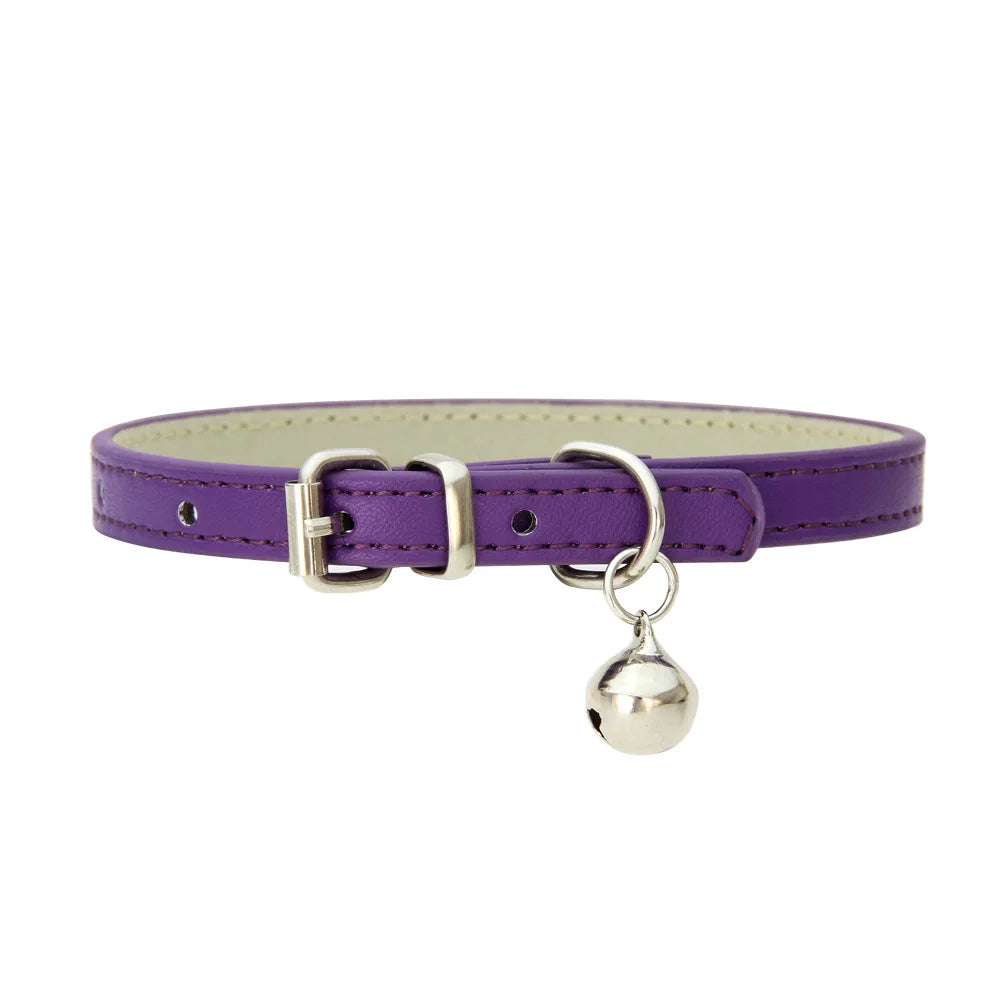 Adjustable PU Leather Cat Collar - Durable, Stylish Pet Collar with Metal Buckle, Soft Padded Design for Small Dogs and Cats -