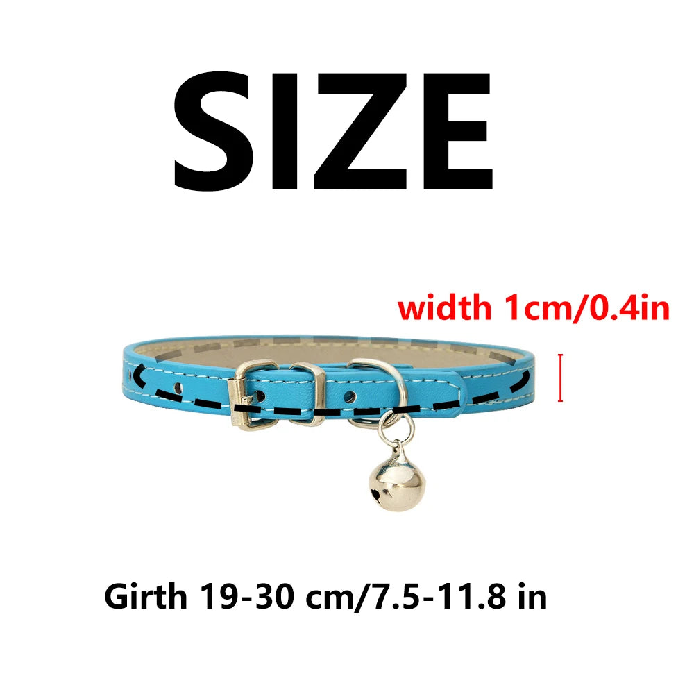 Adjustable PU Leather Cat Collar - Durable, Stylish Pet Collar with Metal Buckle, Soft Padded Design for Small Dogs and Cats -