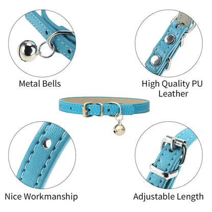 Adjustable PU Leather Cat Collar - Durable, Stylish Pet Collar with Metal Buckle, Soft Padded Design for Small Dogs and Cats -
