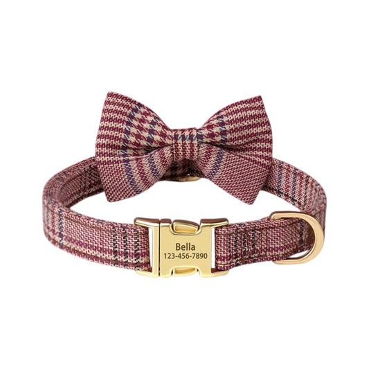 Custom Engraved Dog Collar with Cute Bowknot