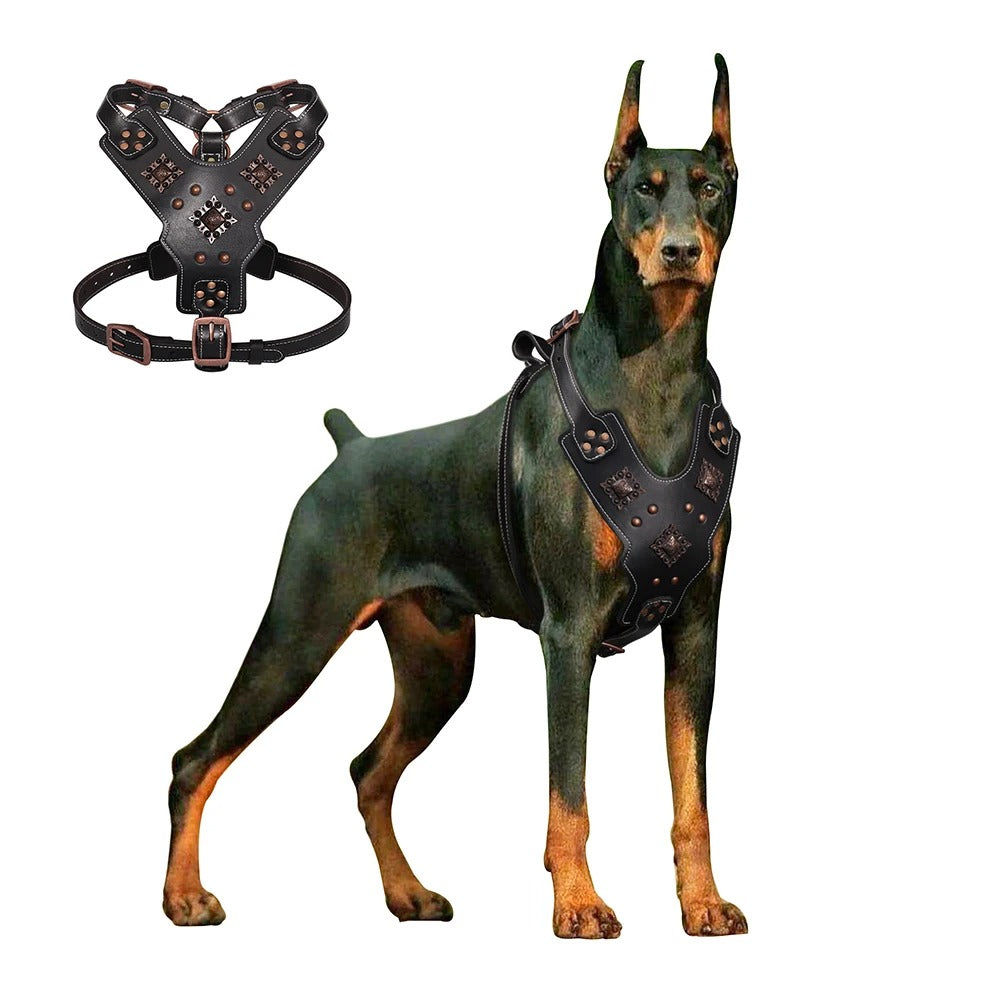 Premium Genuine Leather Dog Harness for Large Dogs Durable Heavy Duty Control Vest for German Shepherd, Pitbull & Big Breeds