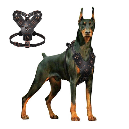 Premium Genuine Leather Dog Harness for Large Dogs Durable Heavy Duty Control Vest for German Shepherd, Pitbull & Big Breeds