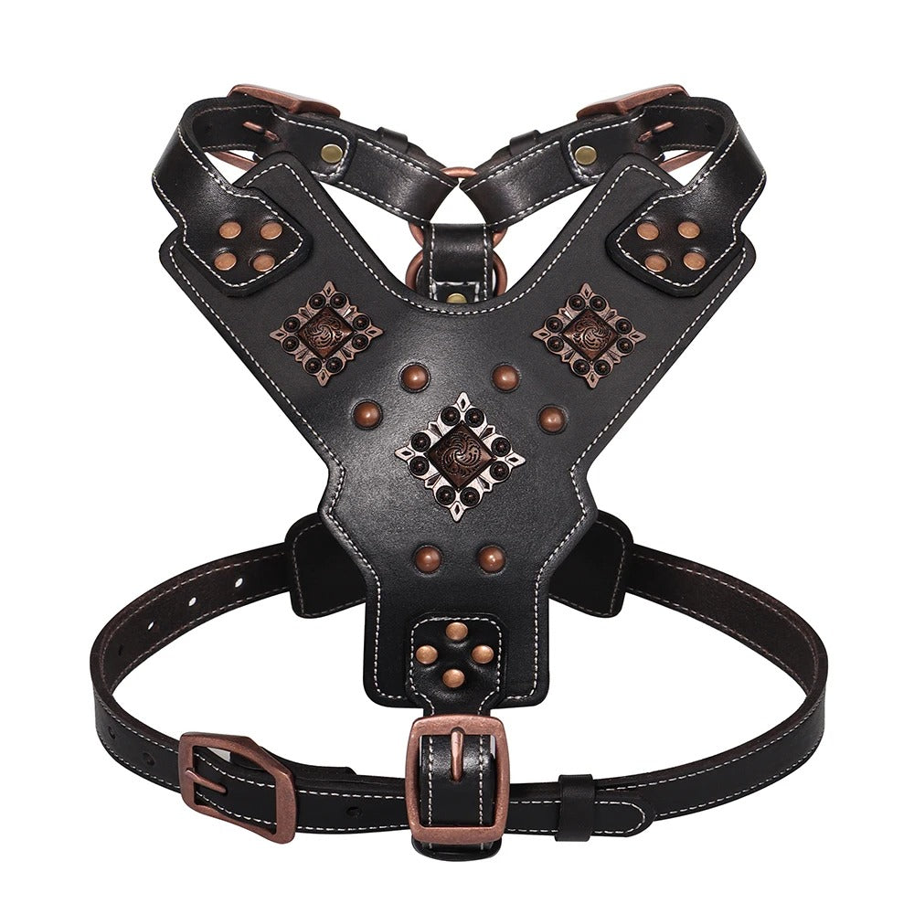 Premium Genuine Leather Dog Harness for Large Dogs Durable Heavy Duty Control Vest for German Shepherd, Pitbull & Big Breeds