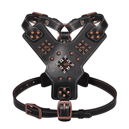 Premium Genuine Leather Dog Harness for Large Dogs Durable Heavy Duty Control Vest for German Shepherd, Pitbull & Big Breeds