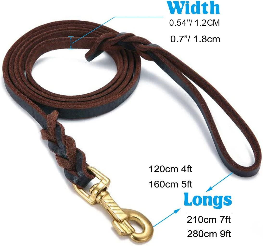 Heavy Duty Leather Dog Leash for Large Dogs German Shepherd Pitbull