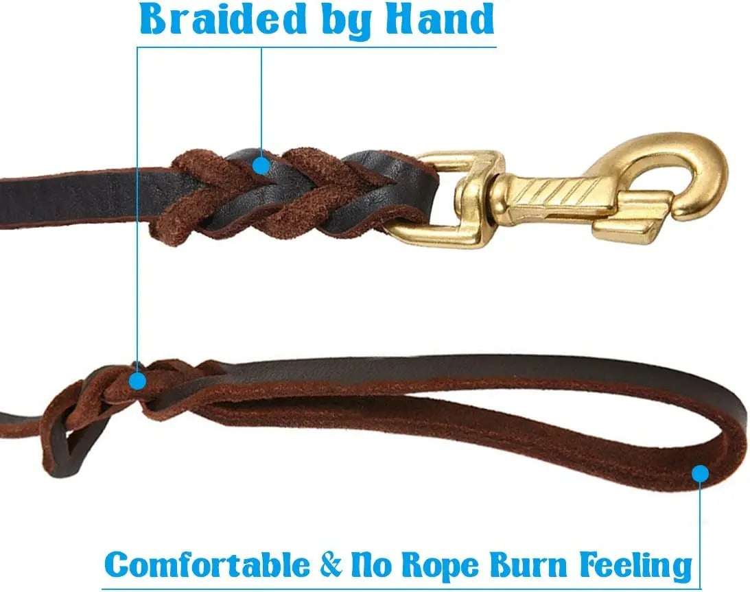 Heavy Duty Leather Dog Leash for Large Dogs German Shepherd Pitbull