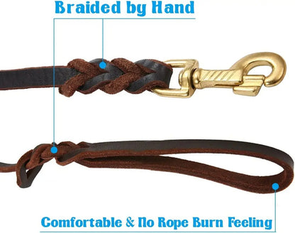 Heavy Duty Leather Dog Leash for Large Dogs German Shepherd Pitbull