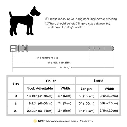 Luxury Genuine Leather Wide Dog Collar and Leash Set Heavy Duty Adjustable Collar for Strong Dogs