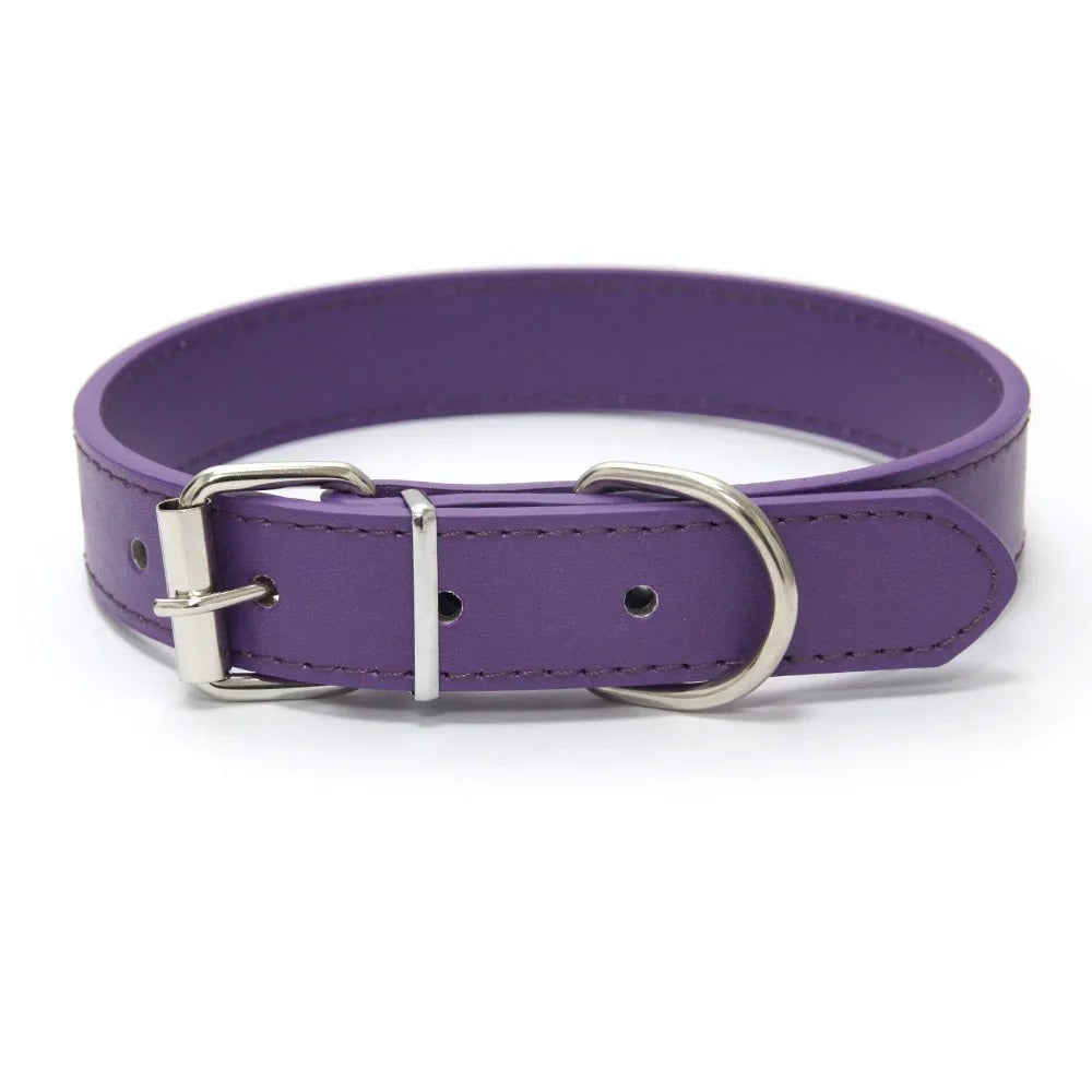 Solid Color Leather Pet Collar for Small & Medium Dogs